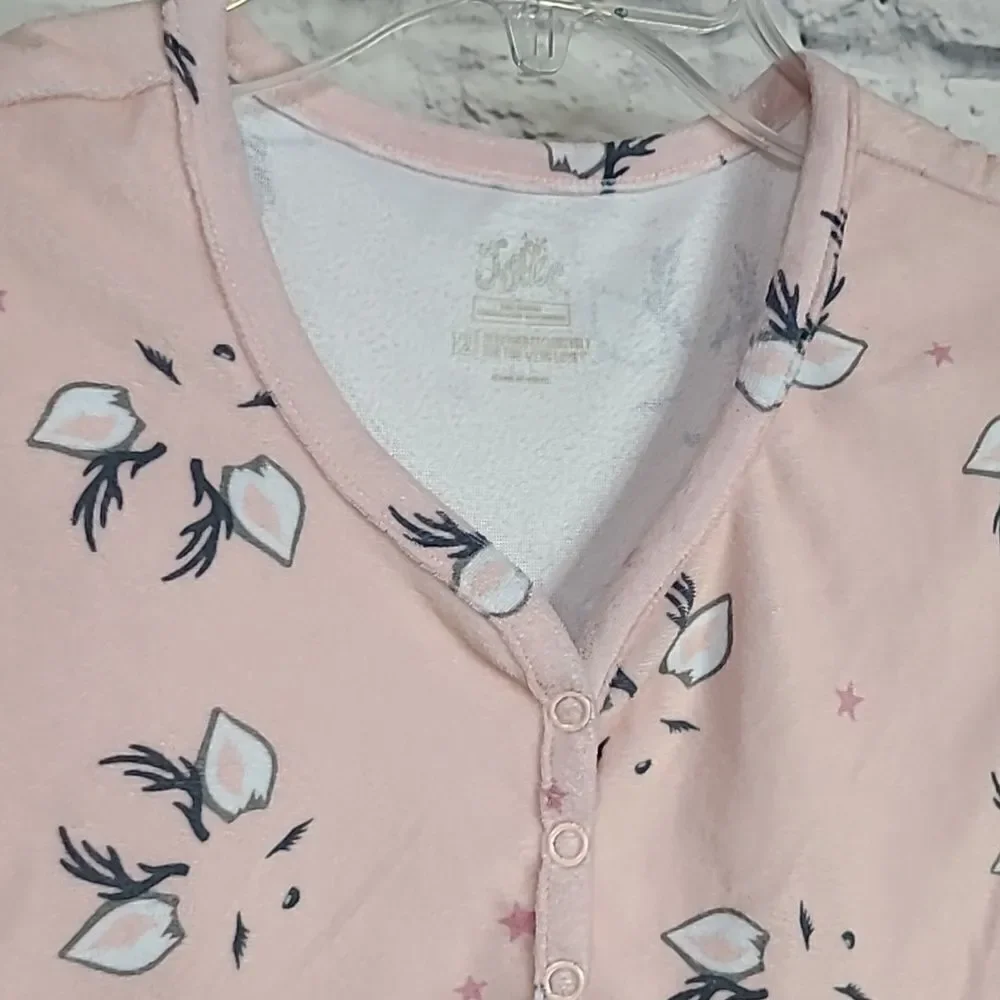 Justice Pink Velour Deer Print Nightgown Girls Size 12 Plush Sleep Shirt Gown